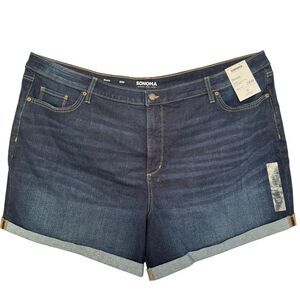 NWT Sonoma Women's Plus Size 28W Blue Denim Regular Fit High Rise Shorts